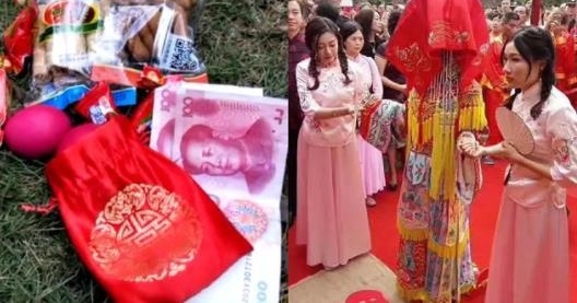 富商请来八抬大轿举办豪华婚礼,豪车堪称车展,还有直升机助阵