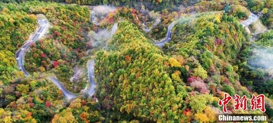 四川光雾山层林尽染云雾缭绕如仙境