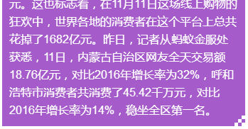 双十一 呼和浩特人一天花掉45.42千万元