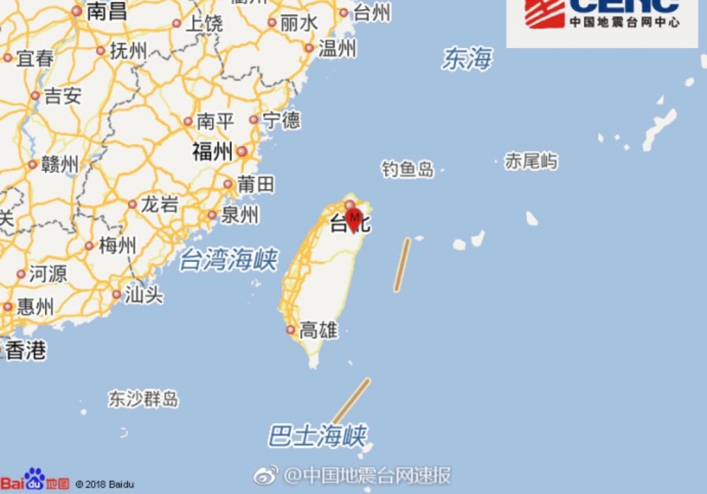中国地震台网正式测定台湾宜兰县发生4.9级地震
