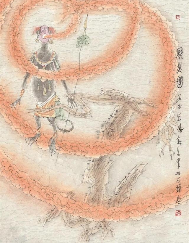 一头十身的何罗鱼,乳为目脐为口的刑天……他用画笔复活《山海经》的神怪异兽