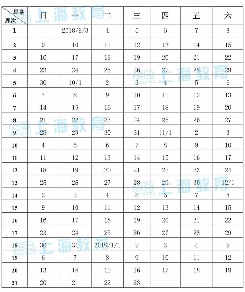 快讯!沪中小学2018学年度校历出炉!寒暑假时间公布