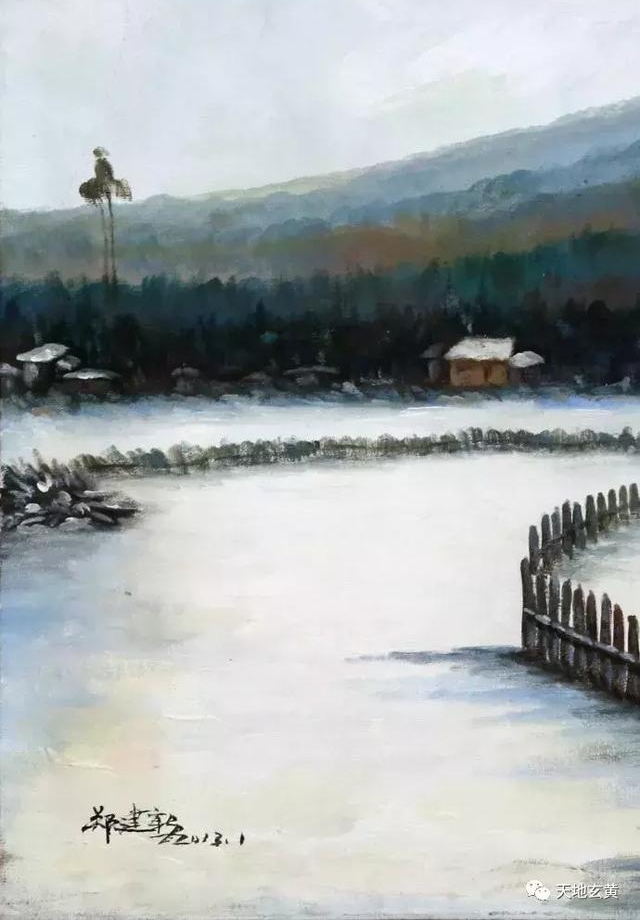「雅赏」郑建新油画《山村晴雪》