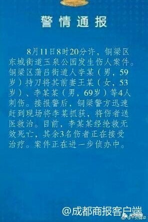 四川一男子被传持刀刺4人 警方:谣言 发生地为重庆
