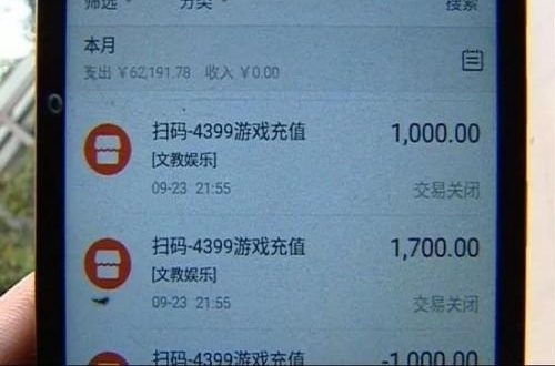 男孩破解母亲支付密码 花6万给自己和网友充值游戏