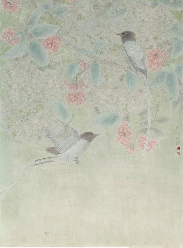 当代工笔花鸟画的代表人物江宏伟:笔下鸟雀动态各异,生动活泼!