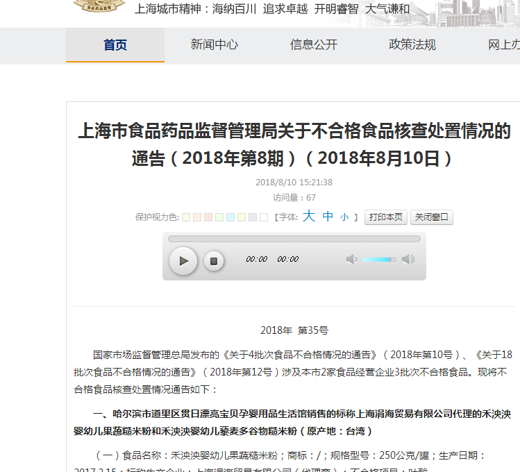 ϺʳҩַڲϸʳƷ˲鴦ͨ棨20188ڣ2018810գ